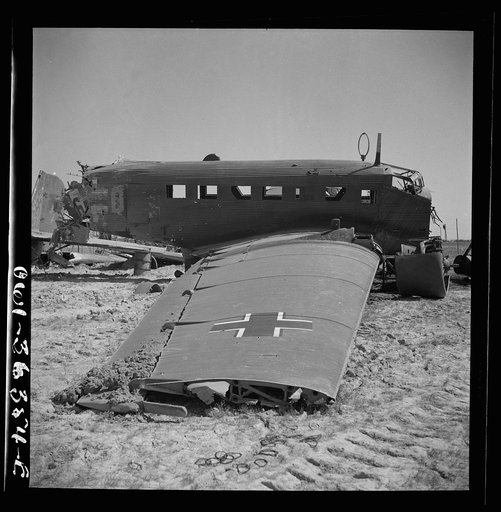 Tunis, Tunisia. Wrecked German planes at El Aouiana airport