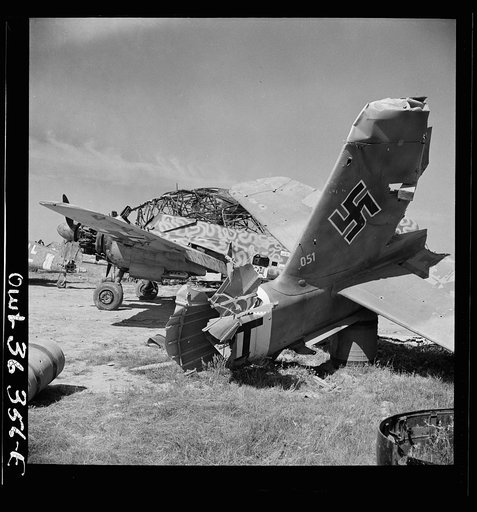 Tunis, Tunisia. Wrecked German planes at El Aouiana airport