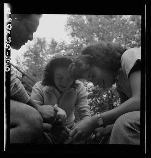 Interracial activities at Camp Ellen Marvin, where children are aided by the Methodist Camp Service. Campers helping with the kitchen work. Arden, New York