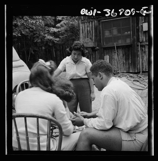Untitled photo, possibly related to: Interracial activities at Camp Ellen Marvin, where children are aided by the Methodist Camp Service. Campers helping with the kitchen work. Arden, New York