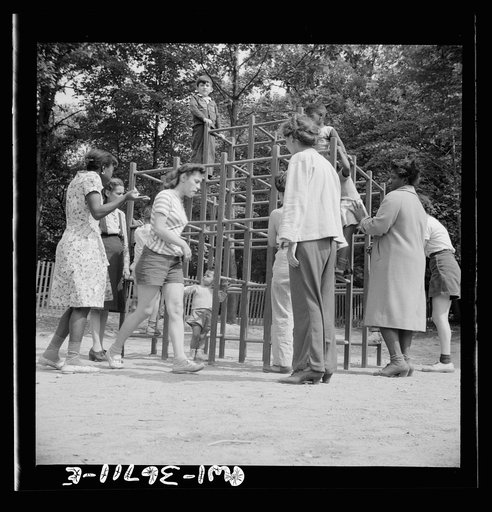 Arden, New York. Interracial activities at Camp Ellen Marvin, where children are aided by the Methodist Camp Service. Mothers supervising their children who are playing in a jungle gym