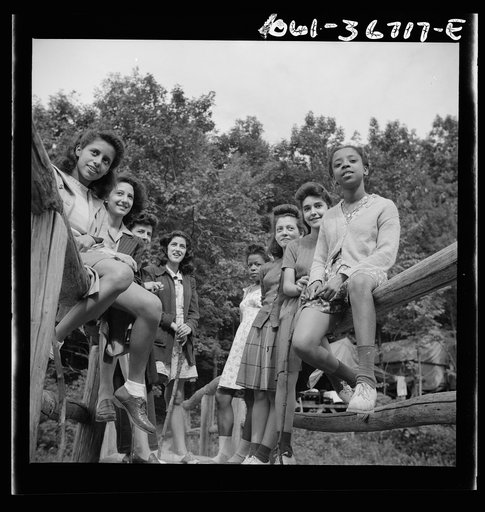 Untitled photo, possibly related to: Arden, New York. Interracial activities at Camp Gaylord White, where children are aided by the Methodist Camp Service. Campers singing the "Ballad for Americans"