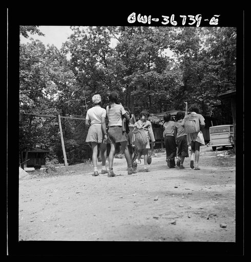 Bear Mountain, New York. Interracial activities at Camp Fern Rock, where children are aided by the Methodist Camp Service. Campers leaving for a day's hike