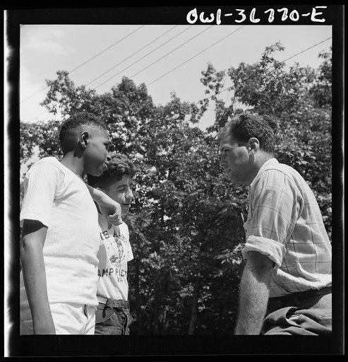 Southfields, New York. Interracial activities at camp Nathan Hale, where children are aided by the Methodist Camp Service. Instructions being given to the campers by Milton Reiner, program director