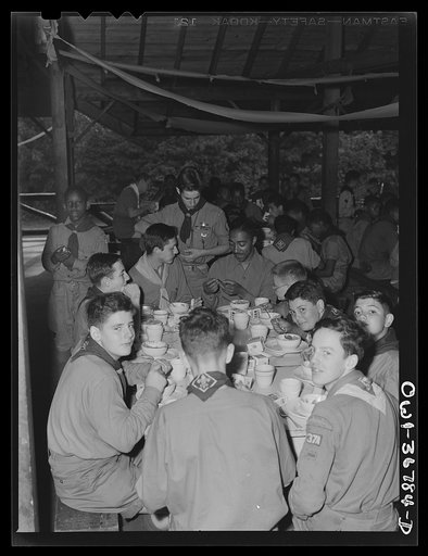 Tusten, New York. Interracial activities at Camp Brooklyn, where children are aided by the Methodist Camp Service. Mr. Alvin Wilks, Director of the Methodist Camp Service looking over a few of the pictures taken by the Boy Scouts