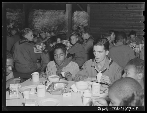 Tusten, New York. Interracial activities at Camp Brooklyn, where children are aided by the Methodist Camp Service. James Petioni of the Methodist Camp Service, troop no. 763, and George Filoppone, who is assistant scoutmaster for the troops during their stay