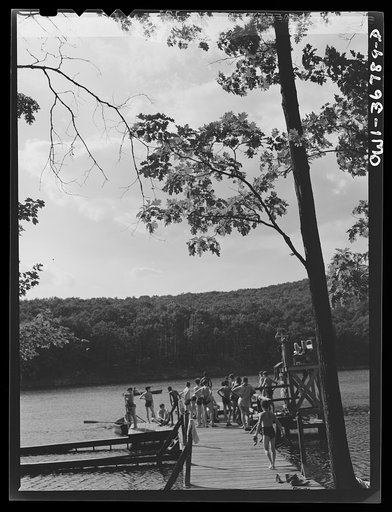 Southfields, New York. Interracial activities at Camp Nathan Hale, where children are aided by the Methodist Camp Service. Swimming period