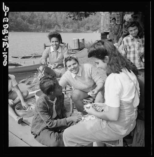Arden, New York. Interracial activities at Camp Gaylord White, where children are aided by the Methodist Camp service. Campers helping with the kitchen works