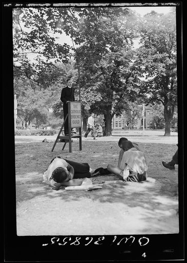 Washington, D. C. A speaker for the Catholic Evidence Guild speaking in Logan Circle on a hot Sunday afternoon