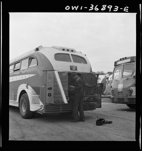 Untitled photo, possibly related to: New Bedford, Pennsylvania. A rest stop for Greyhound buses