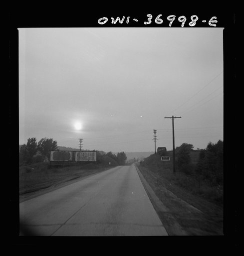 A highway as seen from a Greyhound bus between Washington, D.C. and Pittsburgh, Pennsylvania