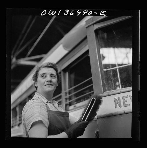 Pittsburgh, Pennsylvania. Woman cleaner at the Greyhound garage