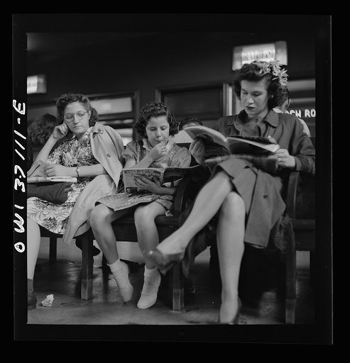 Pittsburgh, Pennsylvania. Passengers in the waiting room of the Greyhound bus terminal