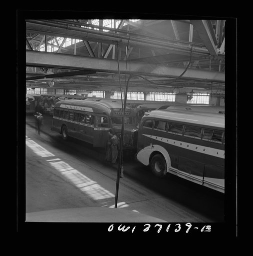 Untitled photo, possibly related to: Pittsburgh, Pennsylvania. The Greyhound bus garage