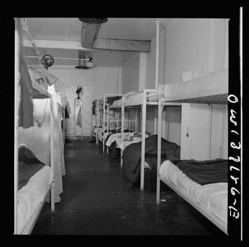 Untitled photo, possibly related to: Pittsburgh, Pennsylvania. An air conditioned dormitory for the use of drivers who have layover time away from home, at the Greyhound garage