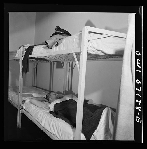 Untitled photo, possibly related to: Pittsburgh, Pennsylvania. An air conditioned dormitory for the use of drivers who have layover time away from home, at the Greyhound garage