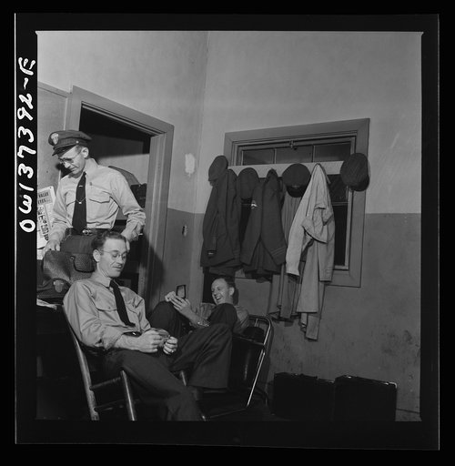 Untitled photo, possibly related to: Columbus, Ohio. Greyhound bus drivers resting in the drivers' room
