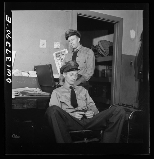 Columbus, Ohio. Greyhound bus drivers resting in the drivers' room