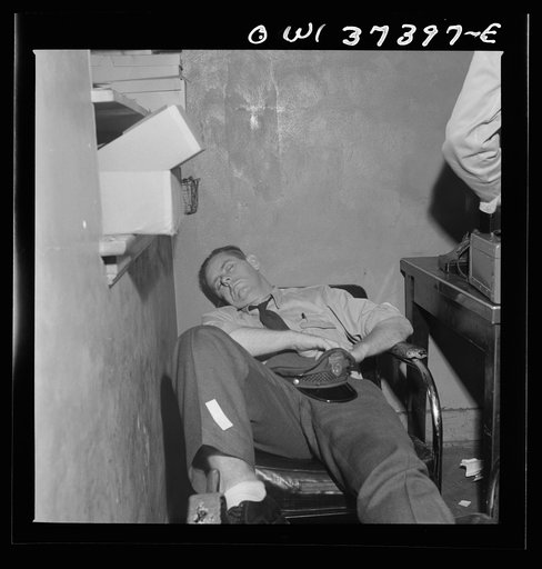 Columbus, Ohio. Greyhound bus drivers resting in the drivers'1 room