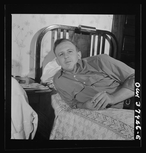 Greyhound bus driver Clem "Bud" Carson. He has been working for Greyhound for one year, since getting a medical discharge from the Army. He works the extra board and earns from 165 to 195 dollars a payday, or every two weeks. He is single, supports his parents and has a small farm just outside of Ci