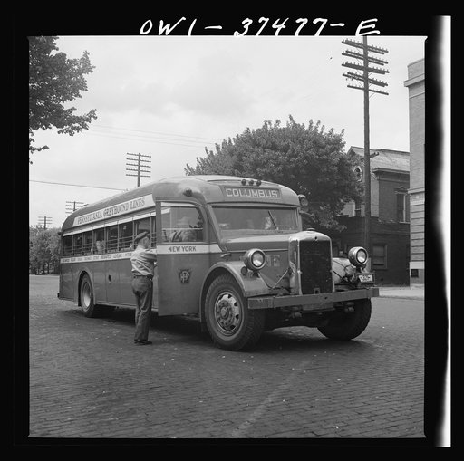 Washington Court House, Ohio. Passenger boarding a bus
