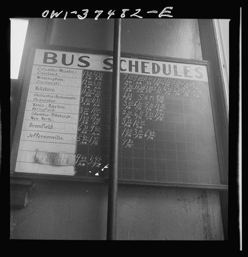 Washington Court House, Ohio. Bus schedule at the depot