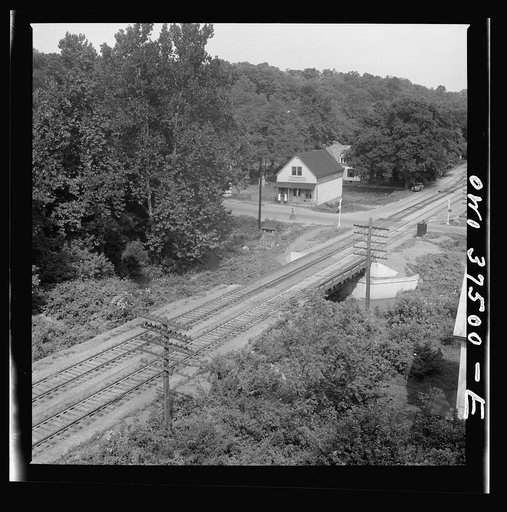 A railroad crossing on the bus route between Columbus and Cincinnati, Ohio