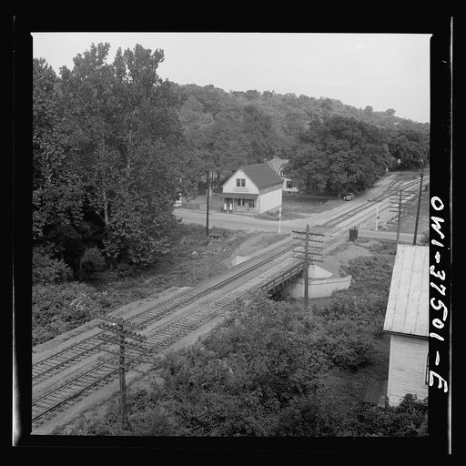 Untitled photo, possibly related to: A railroad crossing on the bus route between Columbus and Cincinnati, Ohio