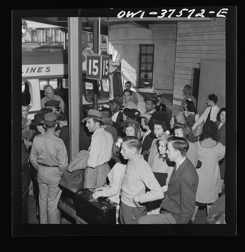 Cincinnati, Ohio. Passengers boarding a Greyhound bus at the bus terminal