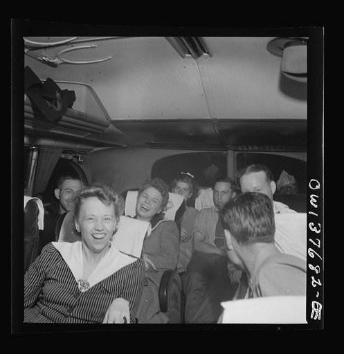 Passengers who have struck up a friendship on a Greyhound bus enroute from Pittsburgh, Pennsylvania to Saint Louis, Missouri telling "moron" jokes