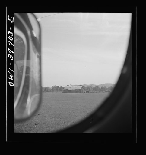 A rural landscape as seen from a bus, between Chicago, Illinois and Cincinnati, Ohio
