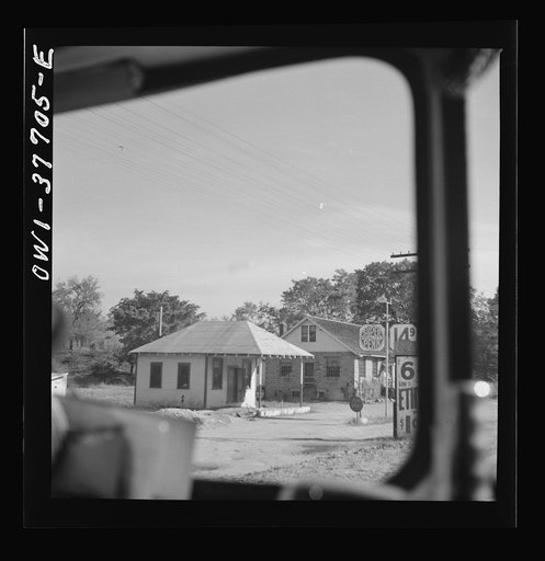 A deserted gas station between Chicago, Illinois and Cincinnati, Ohio as seen from a Greyhound bus