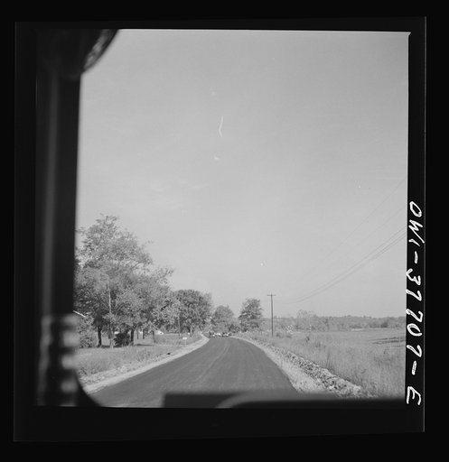 A rural landscape as seen from a bus between Chicago, Illinois and Cincinnati, Ohio