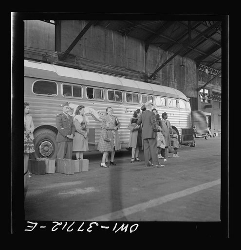 Indianapolis, Indiana. Bus passengers in the Greyhound terminal
