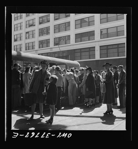 Indianapolis, Indiana. A bus being boarded by passengers at the Greyhound bus terminal