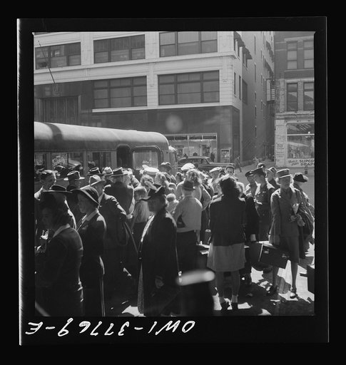 Indianapolis, Indiana. A bus being boarded by passengers at the Greyhound bus terminal