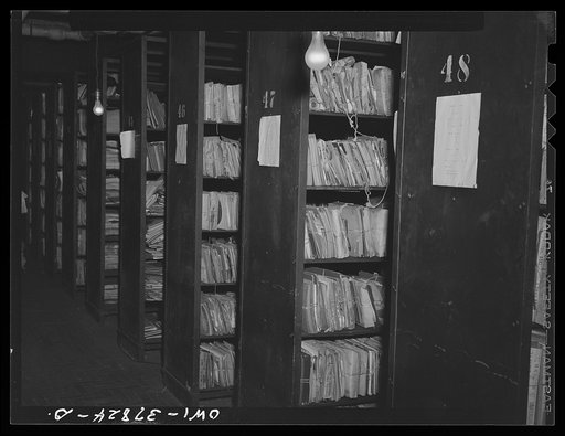 Untitled negative showing photographs stored in the south cellar of the Library of Congress
