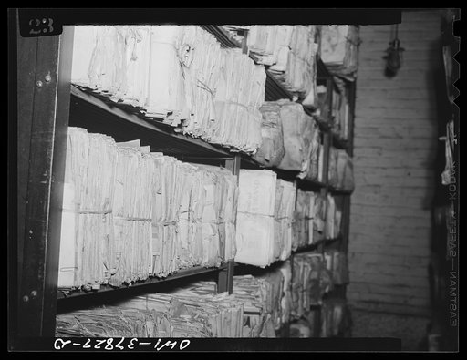 Untitled negative showing visual materials stored in the south cellar of the Library of Congress
