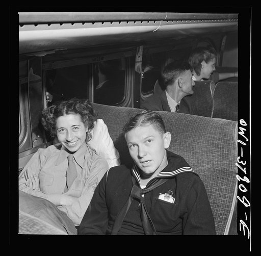A Greyhound bus trip from Louisville, Kentucky, to Memphis, Tennessee, and the terminals. This WAC (Women's Army Corps) and sailor met when they got on the bus in Memphis. By the time it reached Chattanooga, they had found a lot in common