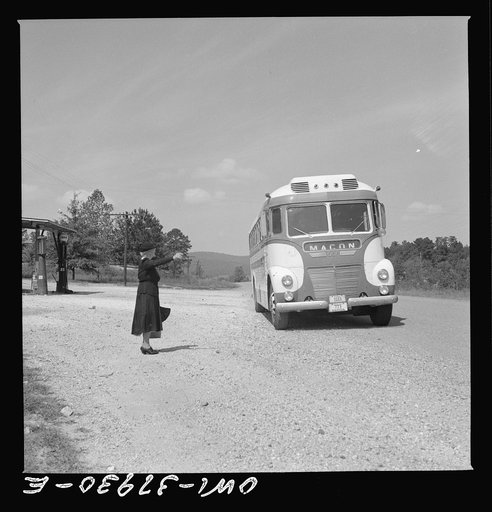 A Greyhound bus trip from Louisville, Kentucky, to Memphis, Tennessee, and the terminals. Hailing a Macon-bound bus on the highway in Georgia