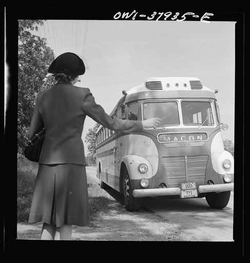 A Greyhound bus trip from Louisville, Kentucky, to Memphis, Tennessee, and the terminals. Hailing a Macon-bound bus on the highway in Georgia