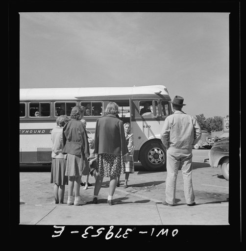 A Greyhound bus trip from Louisville, Kentucky, to Memphis, Tennessee, and the terminals. People watching the bus come in at a small town in Georgia