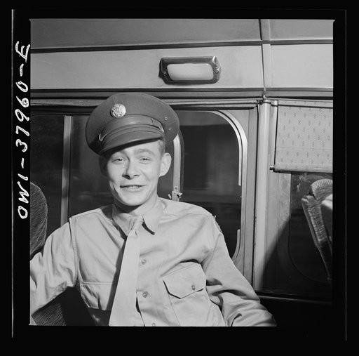 A Greyhound bus trip from Louisville, Kentucky, to Memphis, Tennessee, and the terminals. Soldier on furlough going home. Enroute Louisville to Nashville