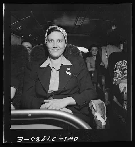 A Greyhound bus trip from Louisville, Kentucky, to Memphis, Tennessee, and the terminals. Girl returning to her home in Tennessee from Detroit where she went to look for a defense job. She was told she must have a release and came back. On bus from Louisville to Nashville