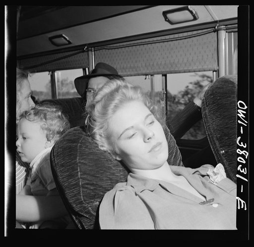 A Greyhound bus trip from Louisville, Kentucky, to Memphis, Tenness, and the terminals. Passenger on Louisville-Nashville bus. She is on her way to be married