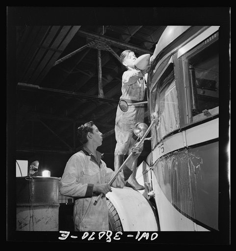 Bus trip from Knoxville, Tennessee to Washington, D.C. Cleaners at the Tennessee Coach Company garage in Knoxville