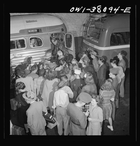 Bus trip from Knoxville, Tennessee, to Washington, D.C. People getting on bus at Roanoke, Virginia