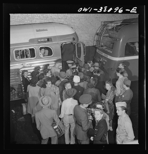 Bus trip from Knoxville, Tennessee, to Washington, D.C. People getting on bus at Roanoke, Virginia