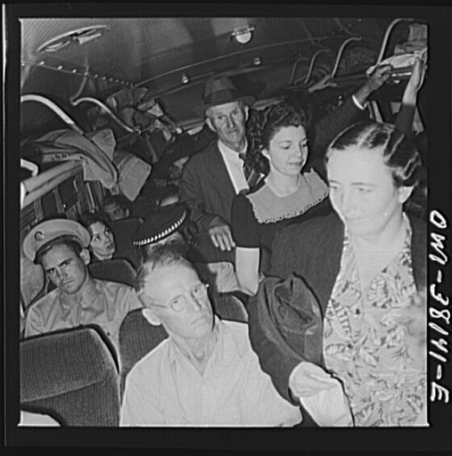 Bus trip from Knoxville, Tennessee, to Washington, D.C. Crowded bus en route from Knoxville to Bristol, Tennessee