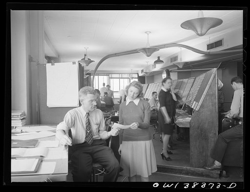 Washington, D.C. The U.S. Weather Bureau station at the National Airport. Flight advisory weather service. Here pilots in flight are warned of adverse weather conditions that might affect the safe operation of the aircraft